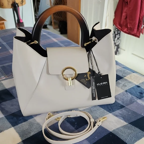 Claudia Canova White Satchel with Gold Details - Picture 1 of 12